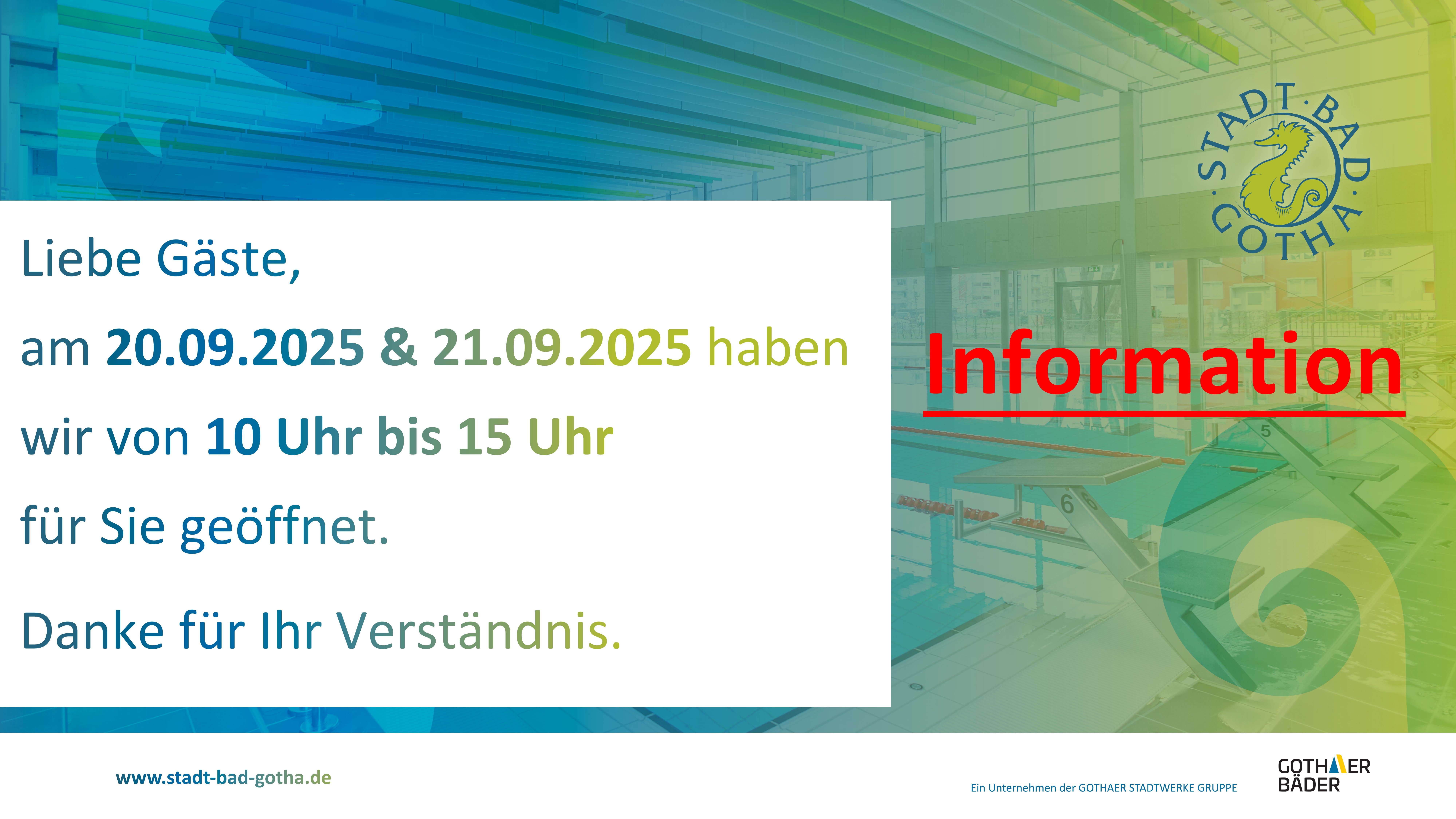 Sonderöffnungszeiten 20.09.2025 & 21.09.2025