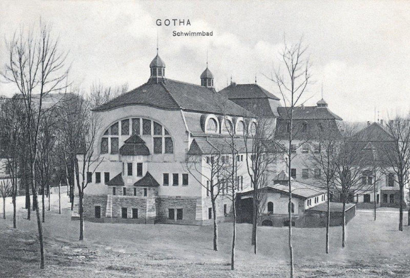 Sicht auf die Rückseite des Historischen Stadtbades Gotha um 1907