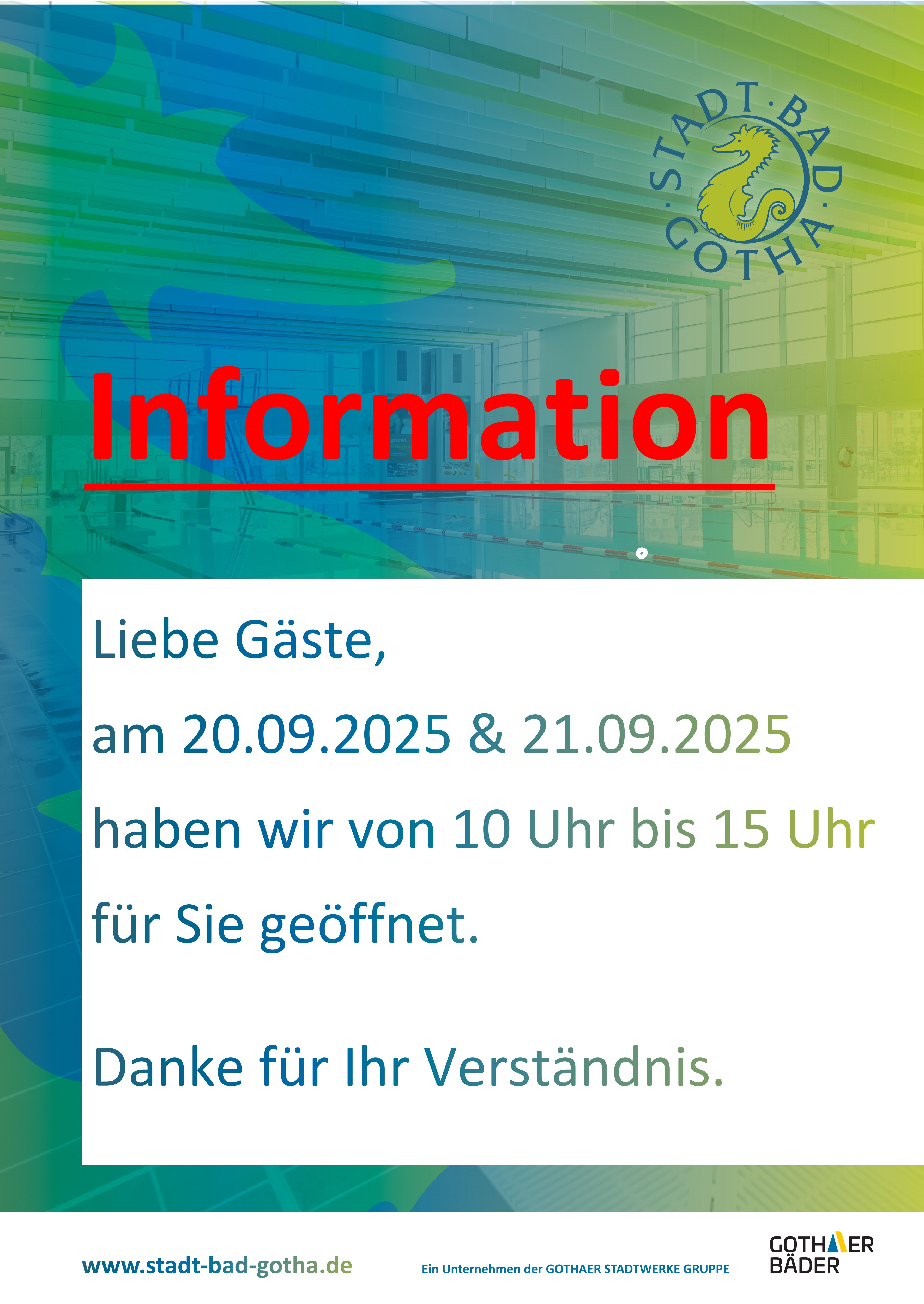 Sonderöffnungszeiten 20.09.2025 & 21.09.2025