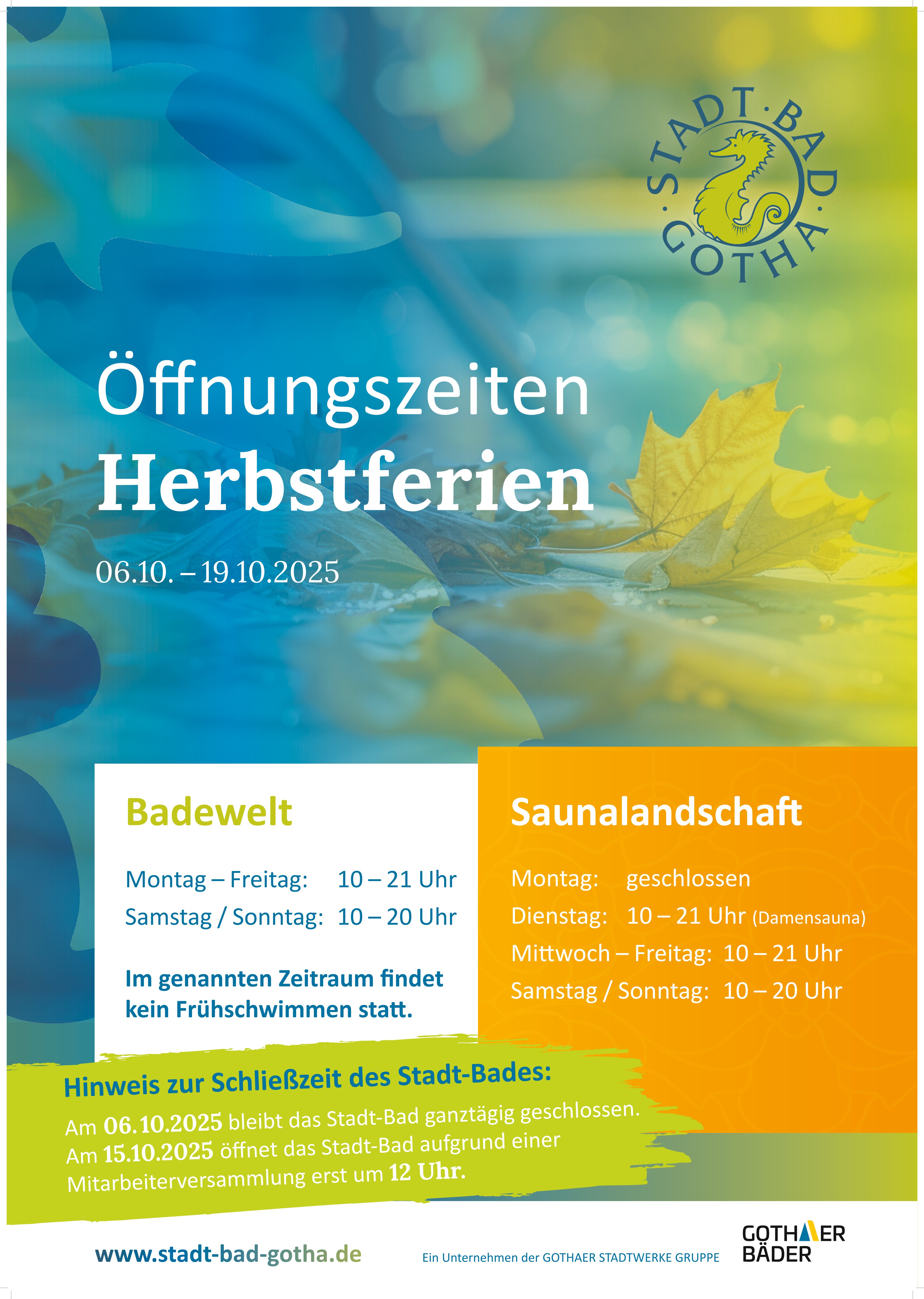 Herbstferien - Öffnungszeiten