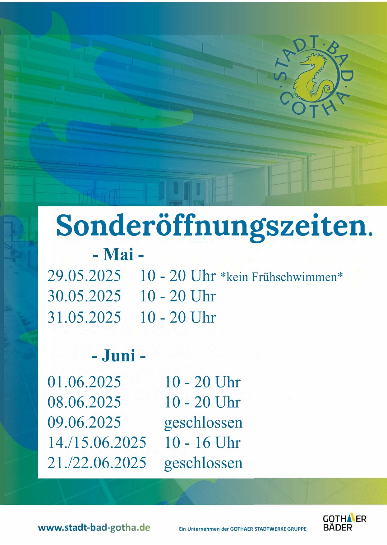 Sonderöffnungszeiten im Mai und Juni